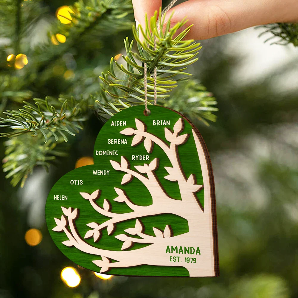 Family Tree Christmas - Personalized 2-Layered Wooden Ornament - Image 2