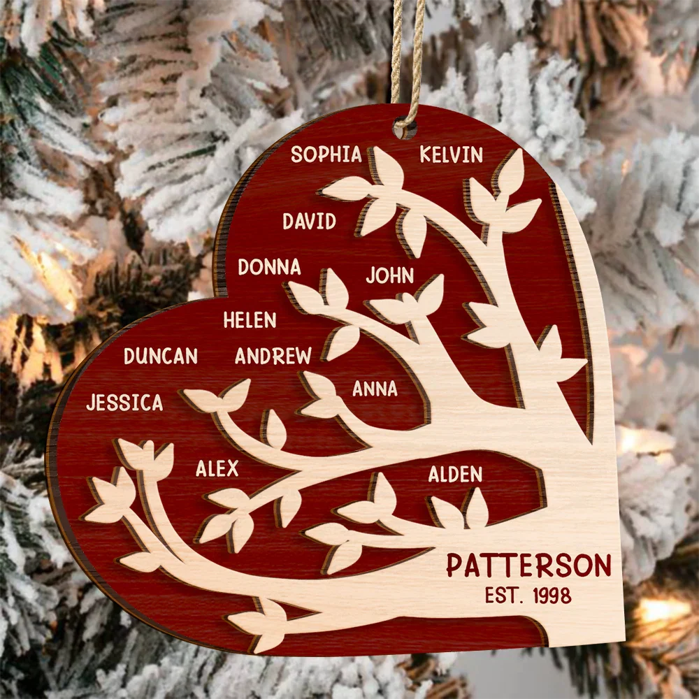 Family Tree Christmas - Personalized 2-Layered Wooden Ornament - Image 3