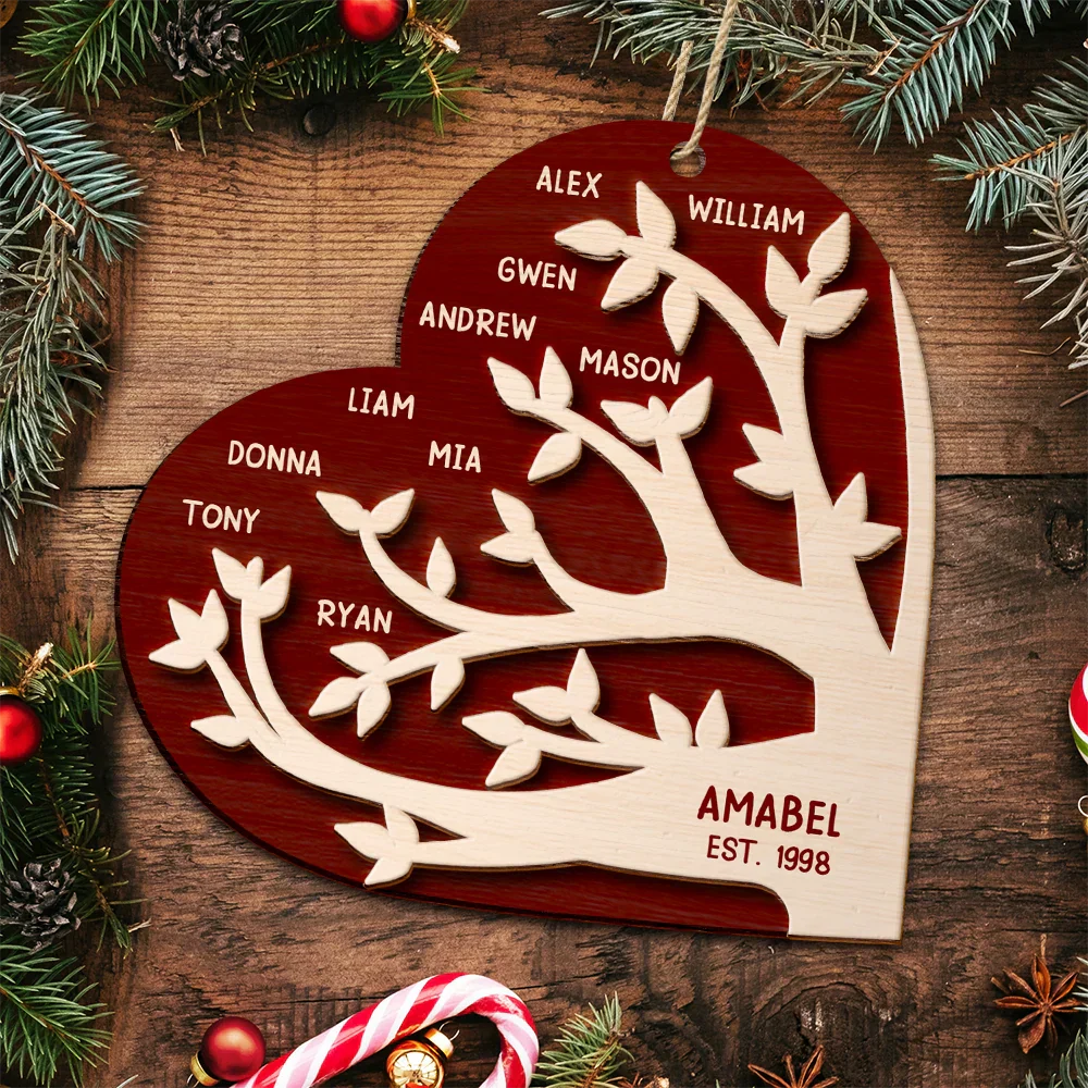 Family Tree Christmas - Personalized 2-Layered Wooden Ornament - Image 5