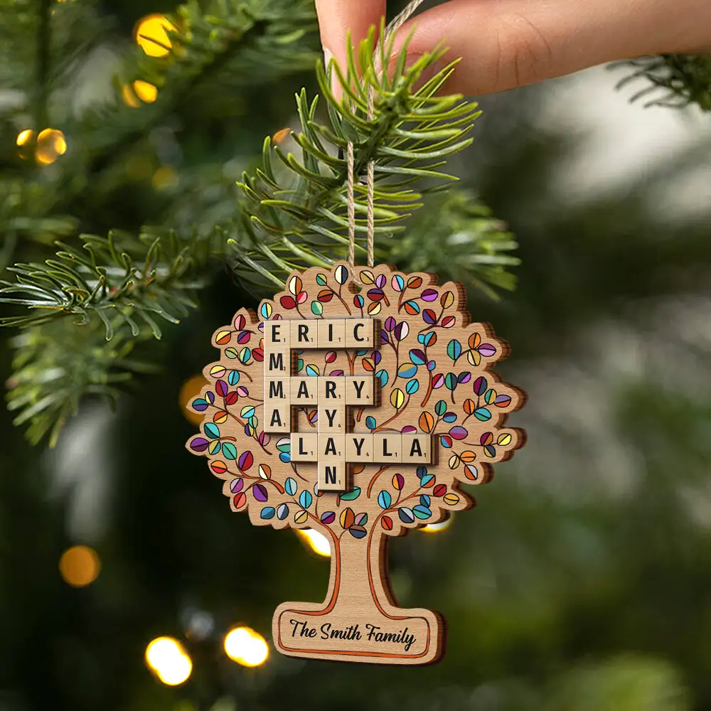 Family Tree Of Life Crossword Scrabble - Personalized 2-Layered Wooden Ornament - Image 3