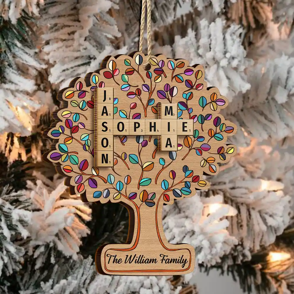 Family Tree Of Life Crossword Scrabble - Personalized 2-Layered Wooden Ornament - Image 4