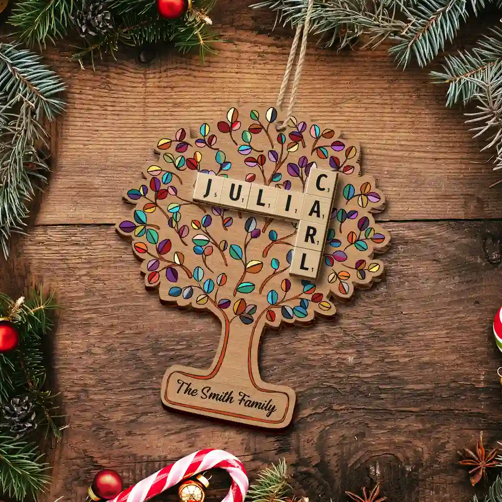 Family Tree Of Life Crossword Scrabble - Personalized 2-Layered Wooden Ornament - Image 6
