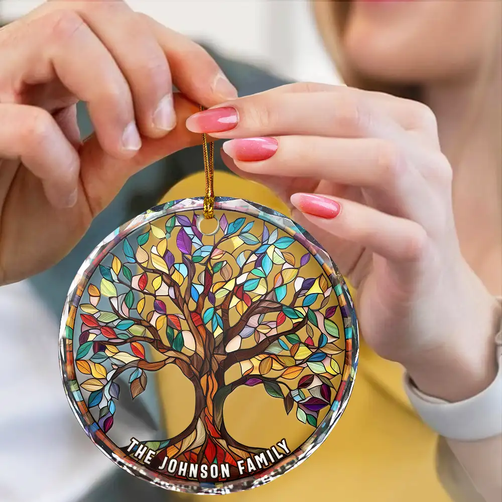 Family Tree Of Life - Personalized Circle Glass Ornament - Image 4