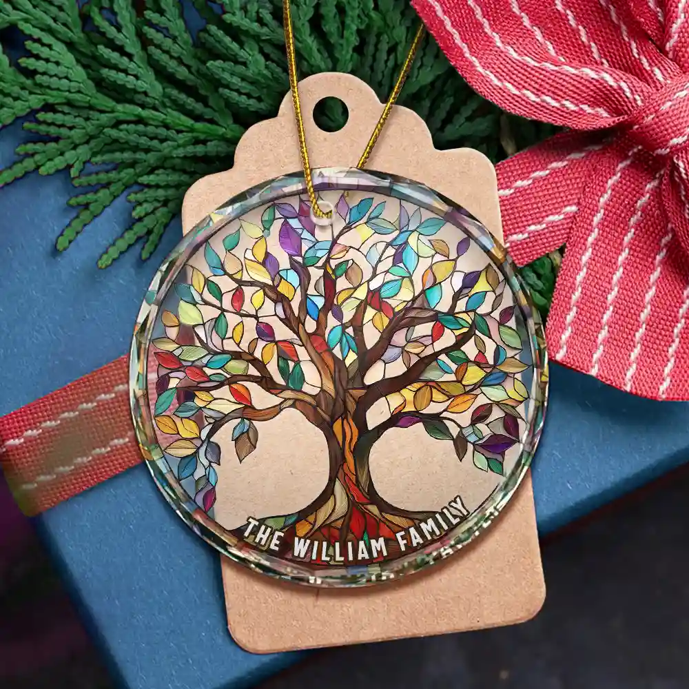 Family Tree Of Life - Personalized Circle Glass Ornament - Image 5
