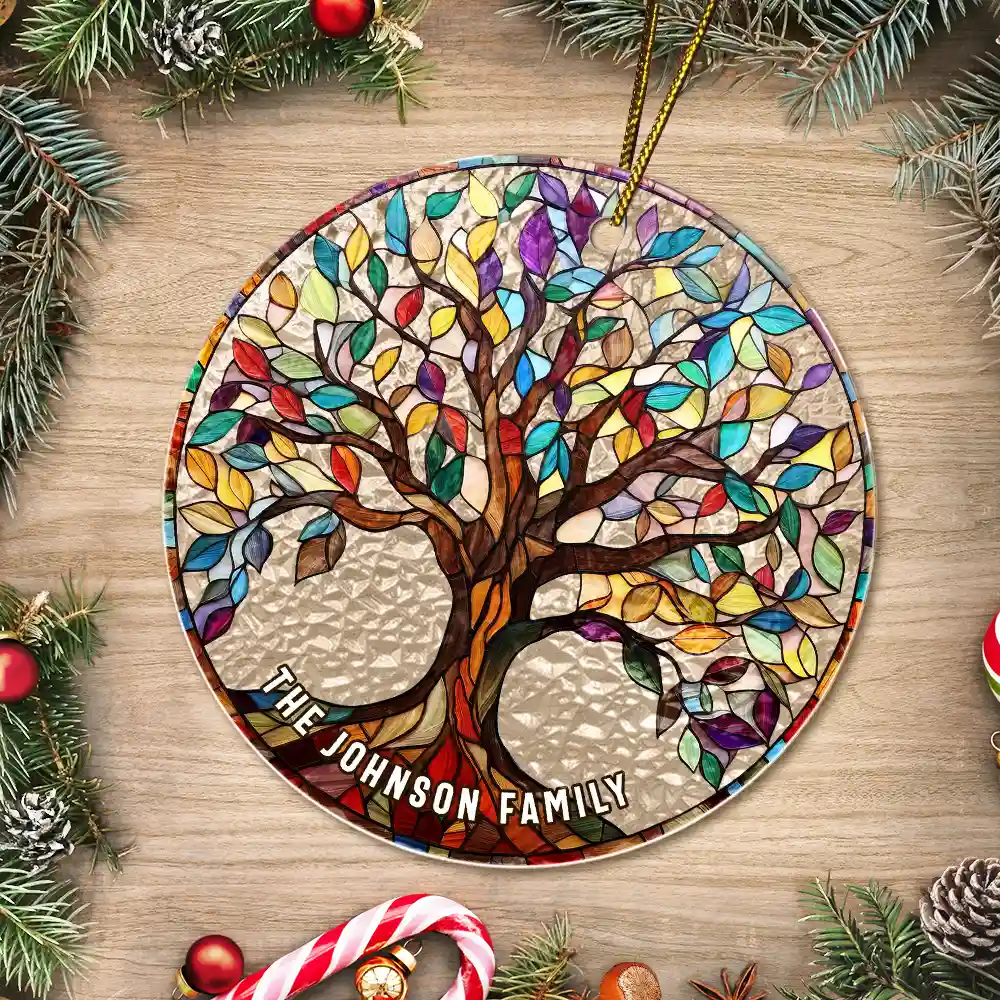 Family Tree Of Life - Personalized Stained Glass Ornament - Image 3