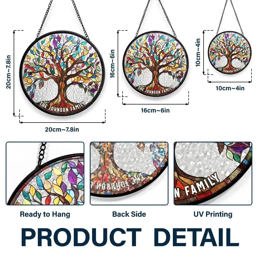 Family Tree Of Life - Personalized Stained Glass Window Hanging Suncatcher - Image 3