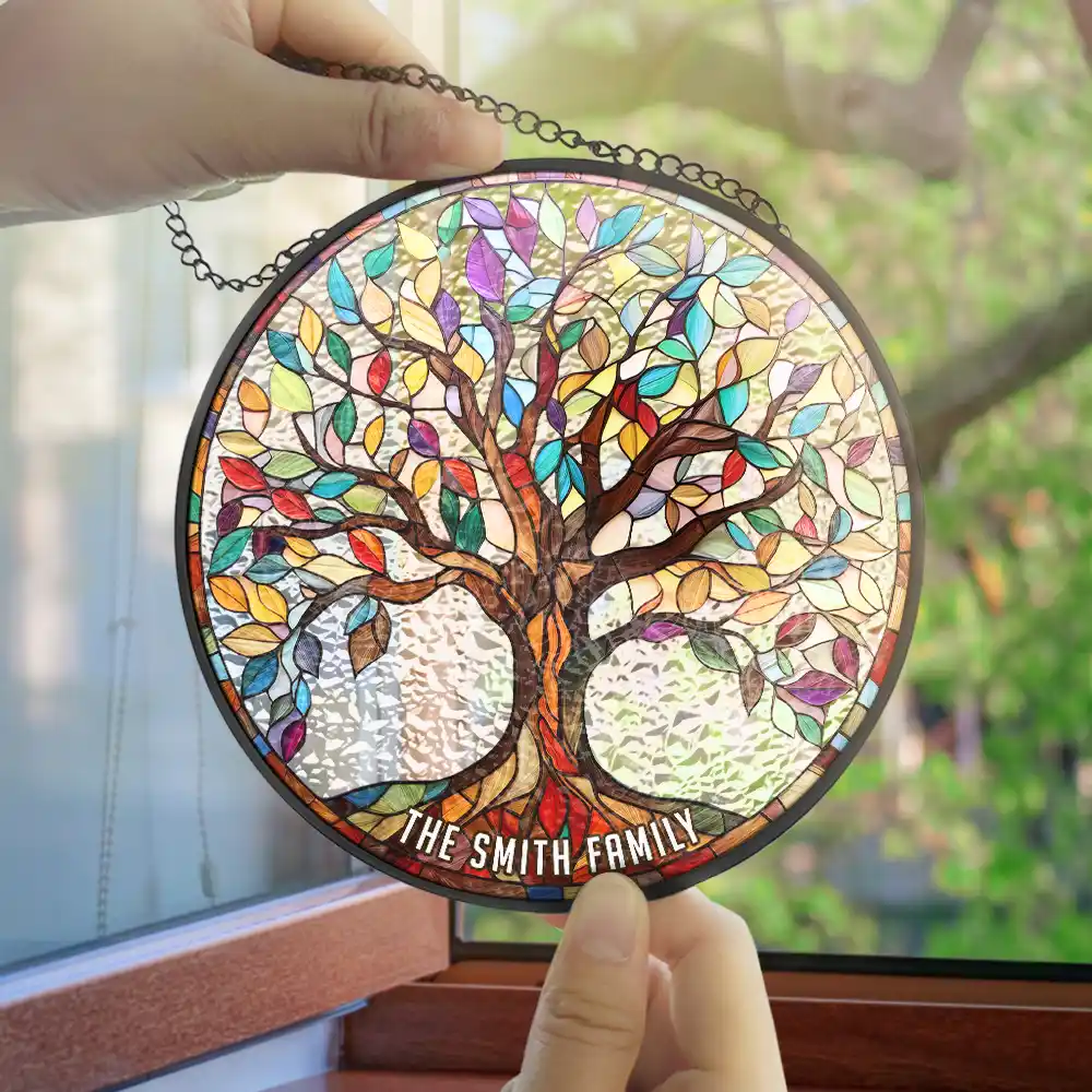 Family Tree Of Life - Personalized Stained Glass Window Hanging Suncatcher - Image 4
