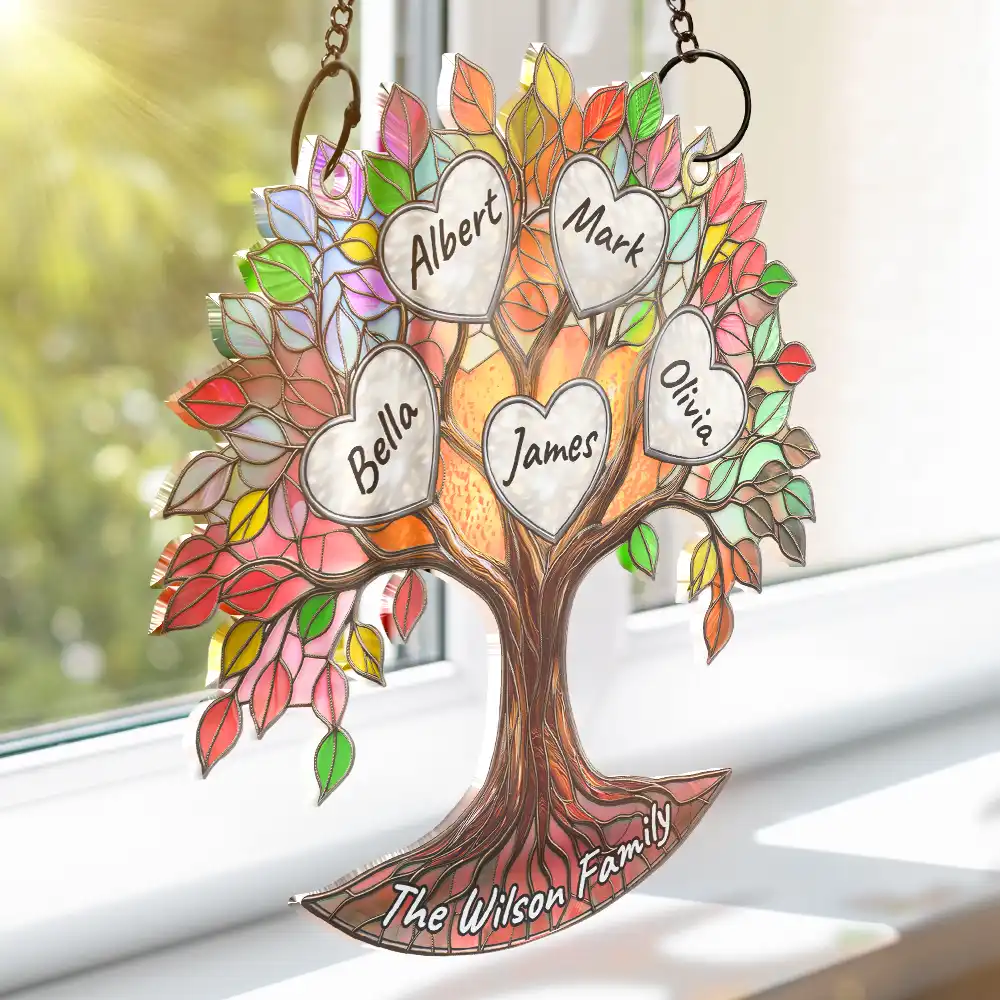 Family Tree Of Life Where Life Begins And Love Never Ends - Personalized Window Hanging Suncatcher Ornament - Image 3