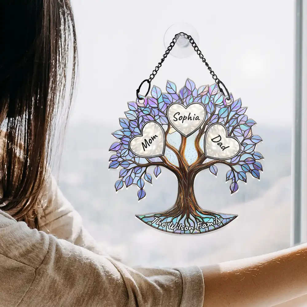 Family Tree Of Life Where Life Begins And Love Never Ends - Personalized Window Hanging Suncatcher Ornament - Image 5