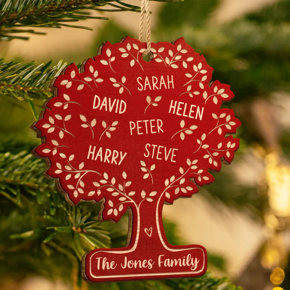 Family Tree - Personalized Custom Shaped Wooden Ornament - Image 3