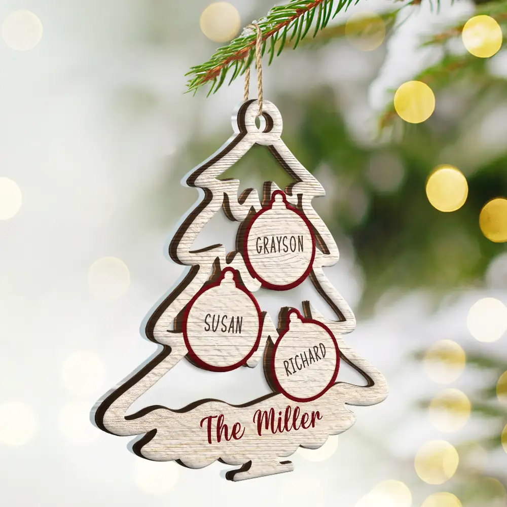 Family Tree With Pet Christmas Icon - Personalized 2-Layered Mix Ornament - Image 2
