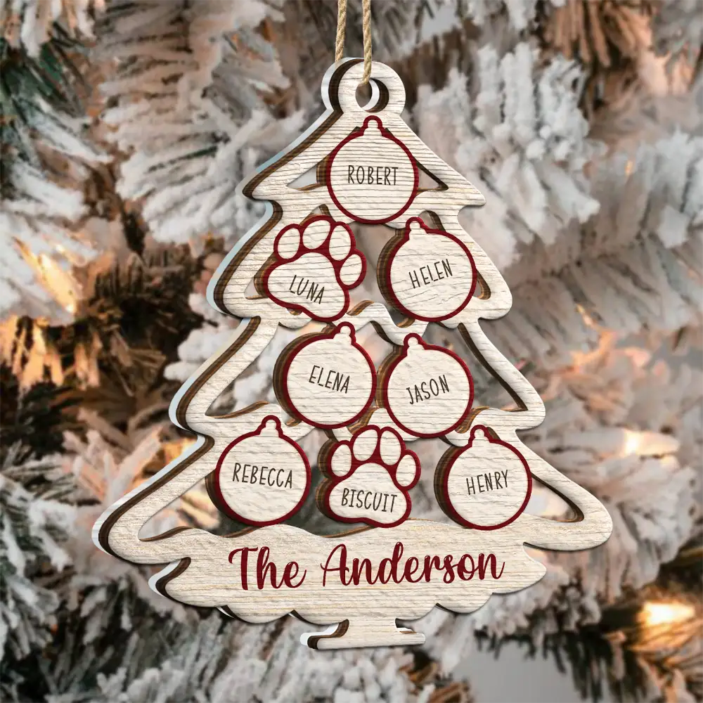 Family Tree With Pet Christmas Icon - Personalized 2-Layered Mix Ornament - Image 3