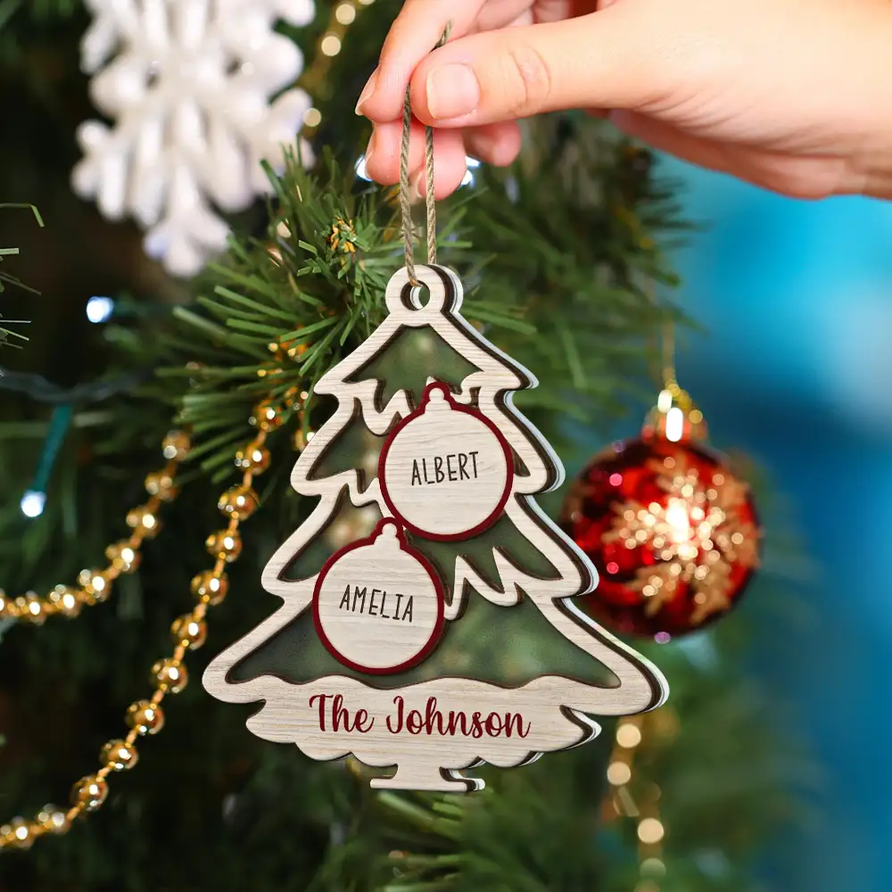 Family Tree With Pet Christmas Icon - Personalized 2-Layered Mix Ornament - Image 4