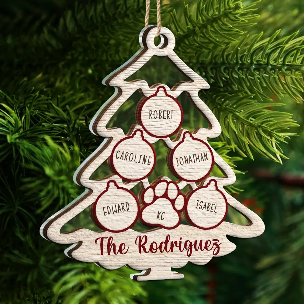 Family Tree With Pet Christmas Icon - Personalized 2-Layered Mix Ornament - Image 5