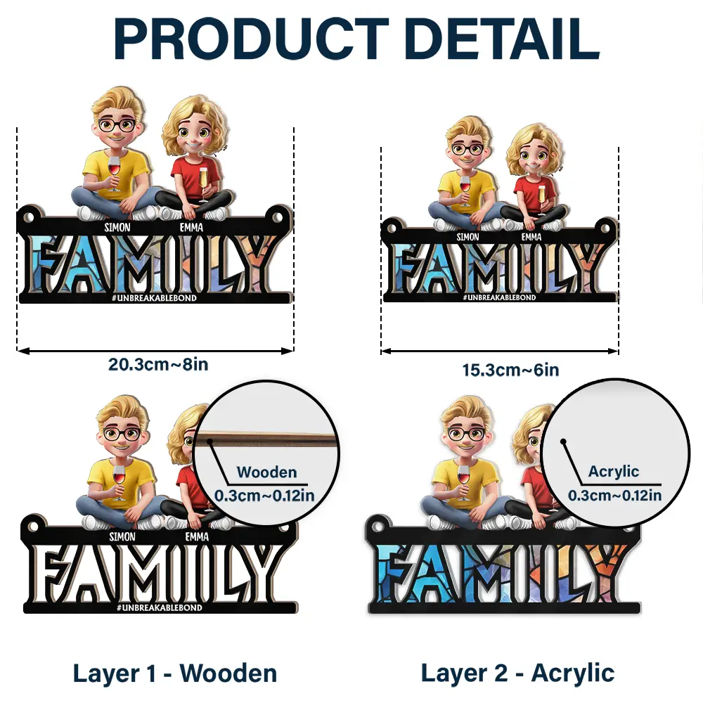 Family Unbreakable Bond Forever Dad & His Children - Personalized Window Hanging Suncatcher Ornament - Image 5