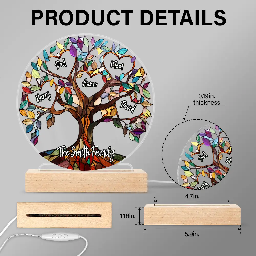 Family Unbreakable Bond Tree Of Life - Personalized 3D Led Light Wooden Base - Image 5