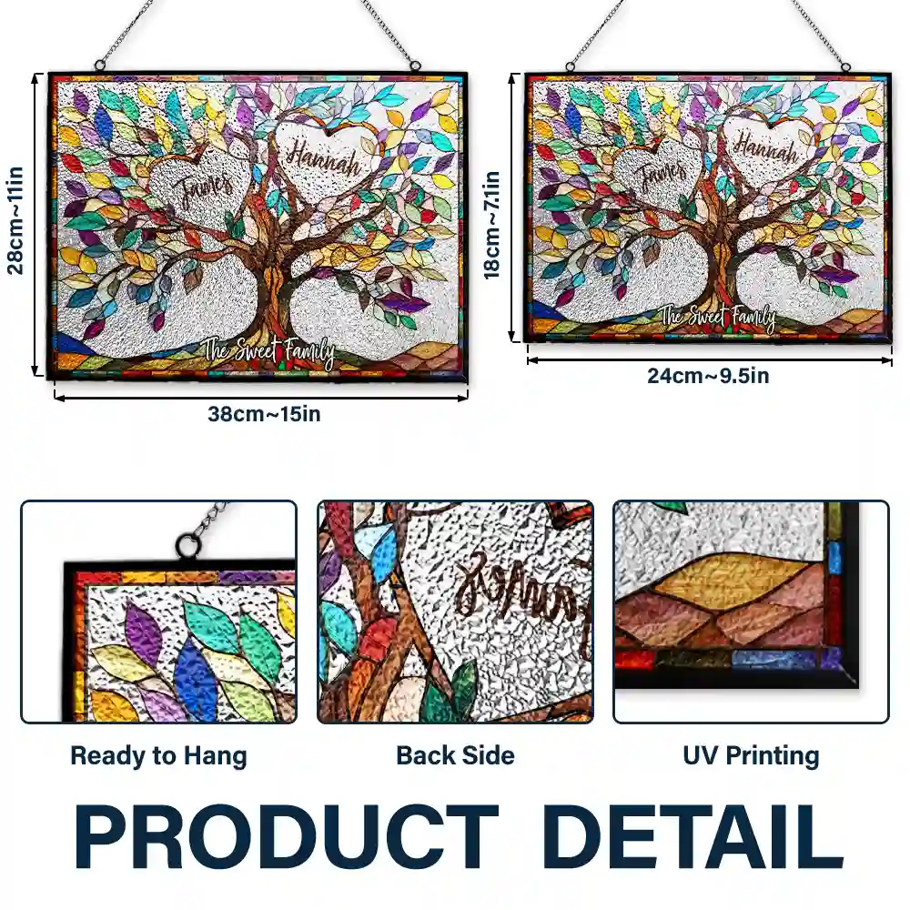 Family Unbreakable Bond Tree Of Life - Personalized Horizontal Stained Glass Suncatcher - Image 3