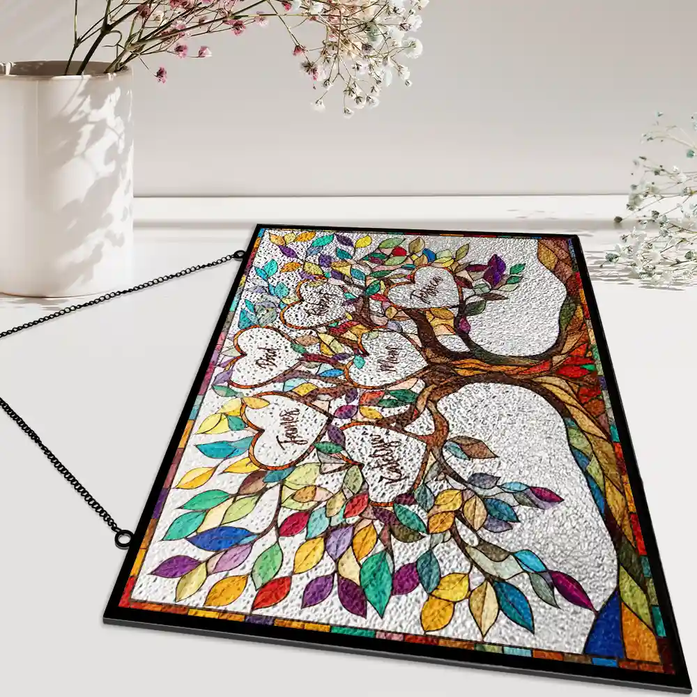 Family Unbreakable Bond Tree Of Life - Personalized Horizontal Stained Glass Suncatcher - Image 5