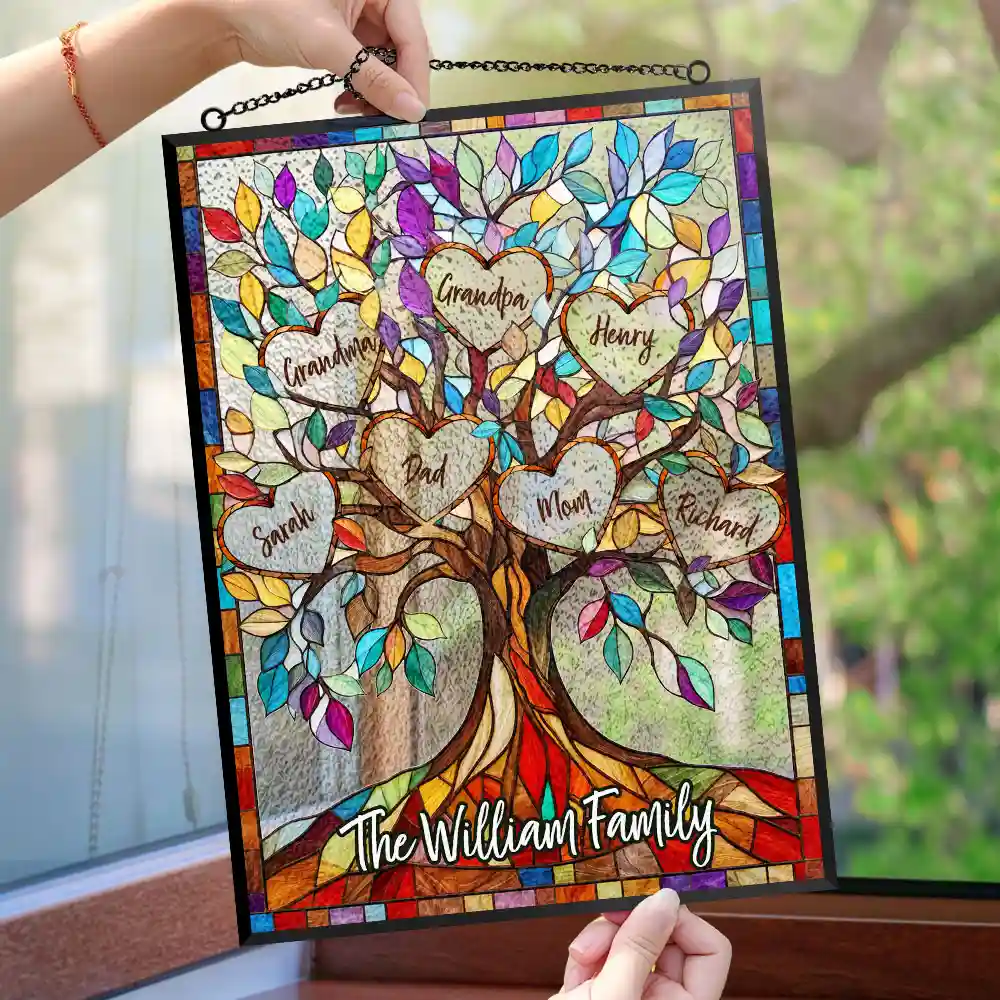 Family Unbreakable Bond Tree Of Life - Personalized Vertical Stained Glass Suncatcher - Image 4