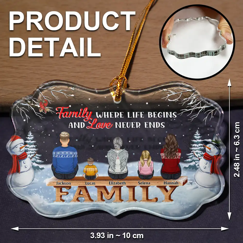Family Where Begins And Love Never Ends Memorial - Personalized Medallion Glass Ornament - Image 5