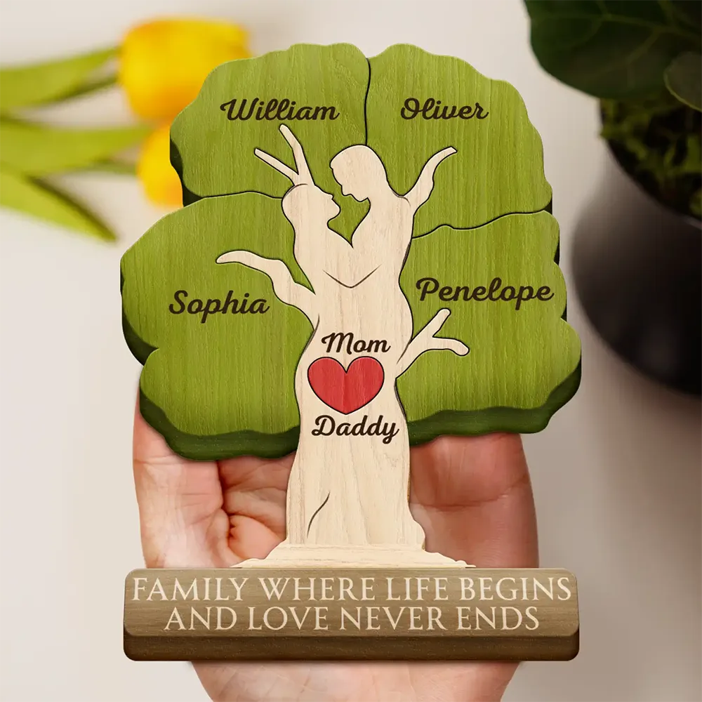 Family Where Life Begins And Love Never Ends - Personalized Custom Shaped Wooden Puzzle - Image 3