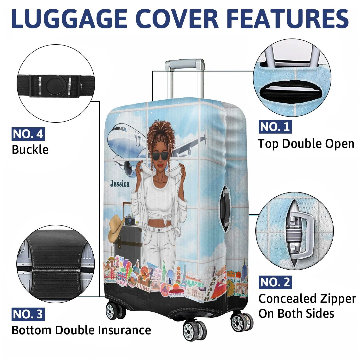 Fashion Girl Who Loves Traveling - Personalized Custom Luggage Cover - Image 4
