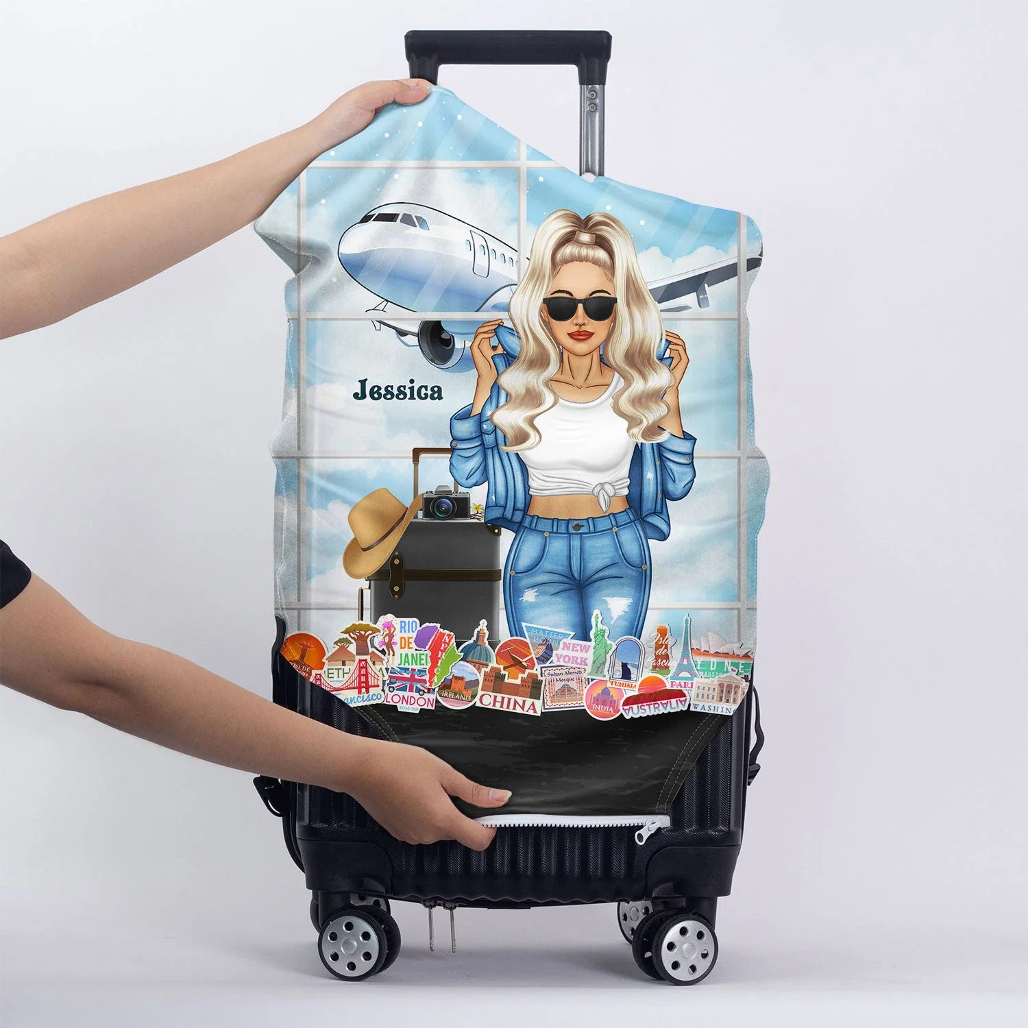 Fashion Girl Who Loves Traveling - Personalized Custom Luggage Cover - Image 5