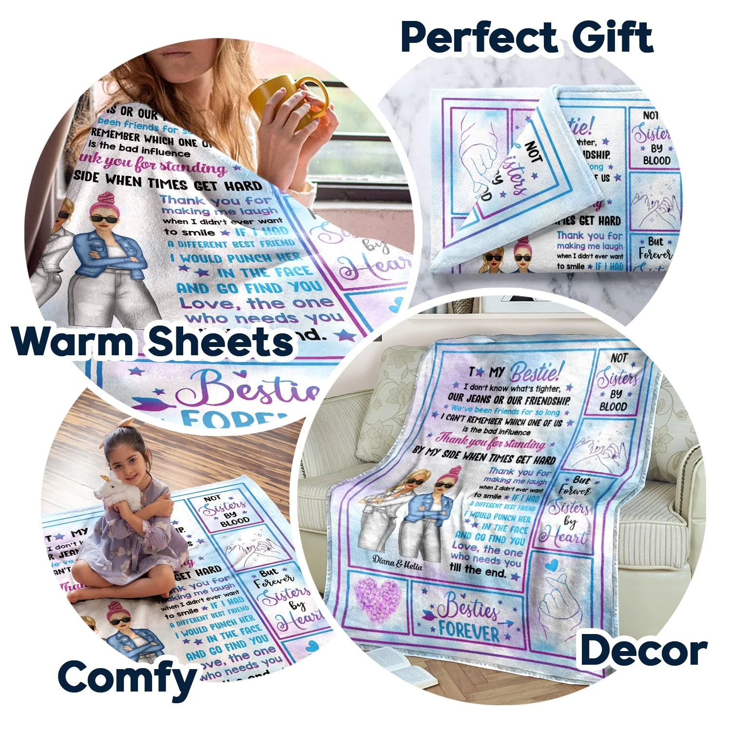 Fashion Girls Forever Sisters By Heart - Gift For Besties, BFF Best Friends, Siblings - Personalized Fleece Blanket - Image 5