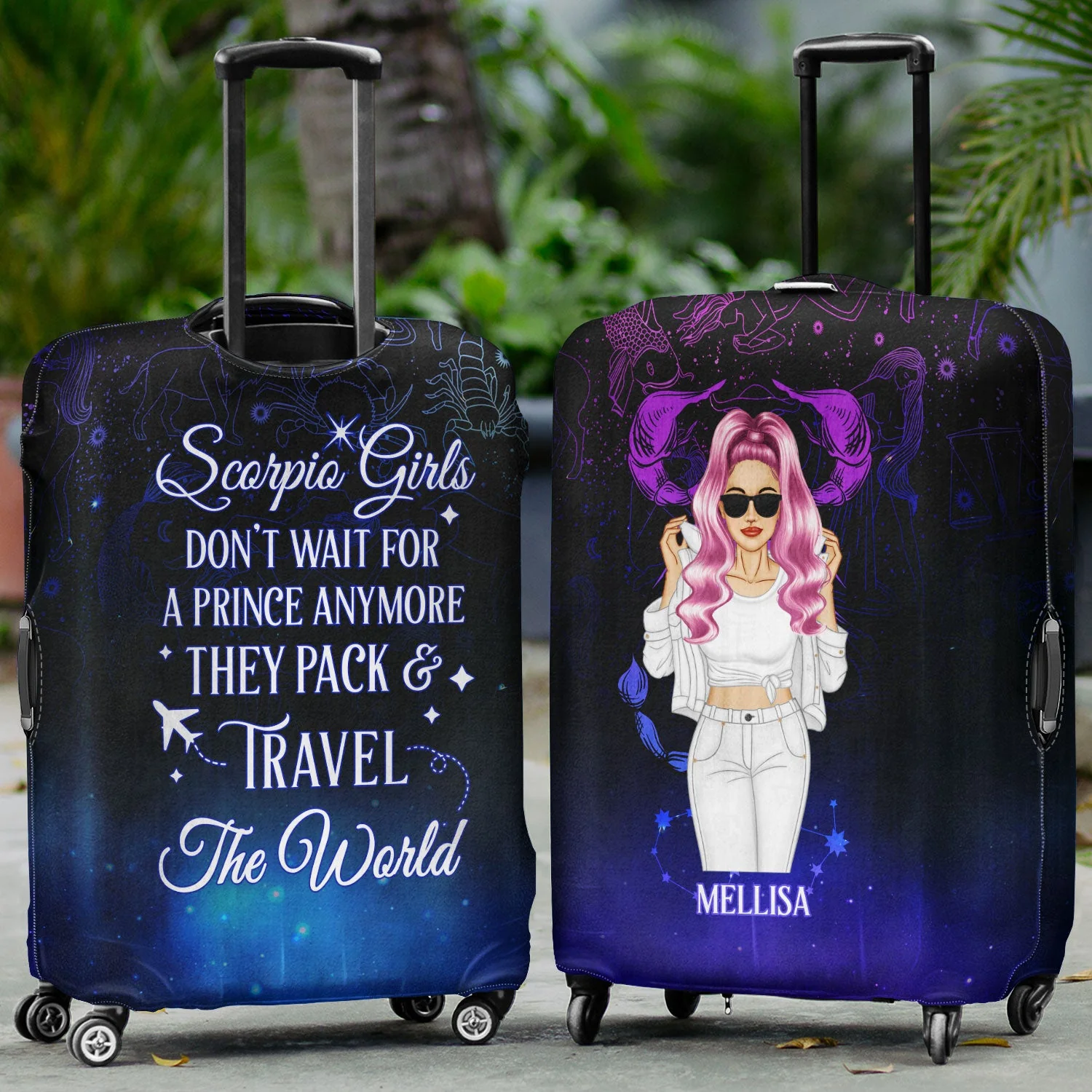 Fashion Zodiac Sign Girls Don't Wait For The Prince Traveling - Personalized Custom Luggage Cover - Image 2