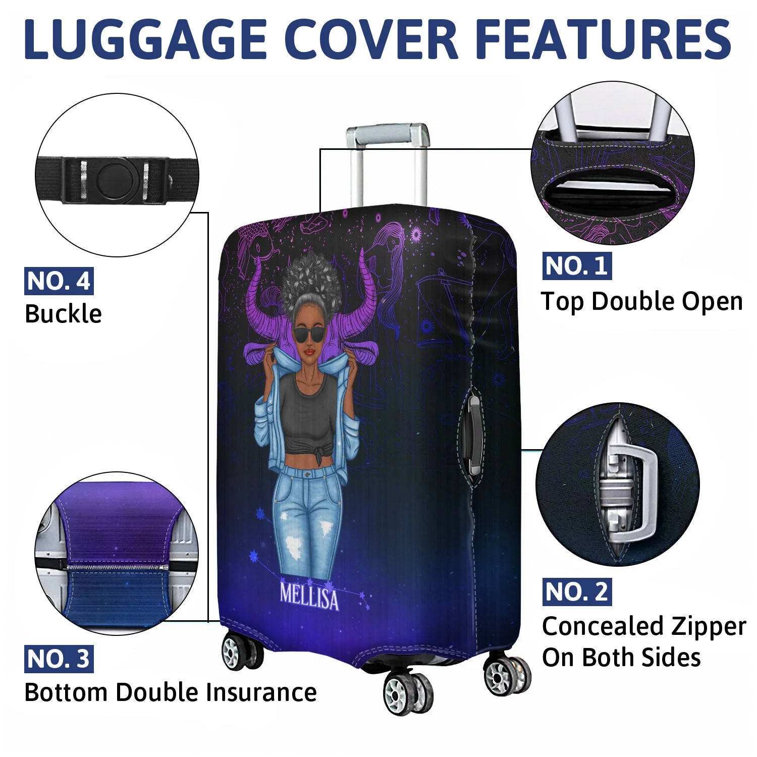 Fashion Zodiac Sign Girls Don't Wait For The Prince Traveling - Personalized Custom Luggage Cover - Image 4