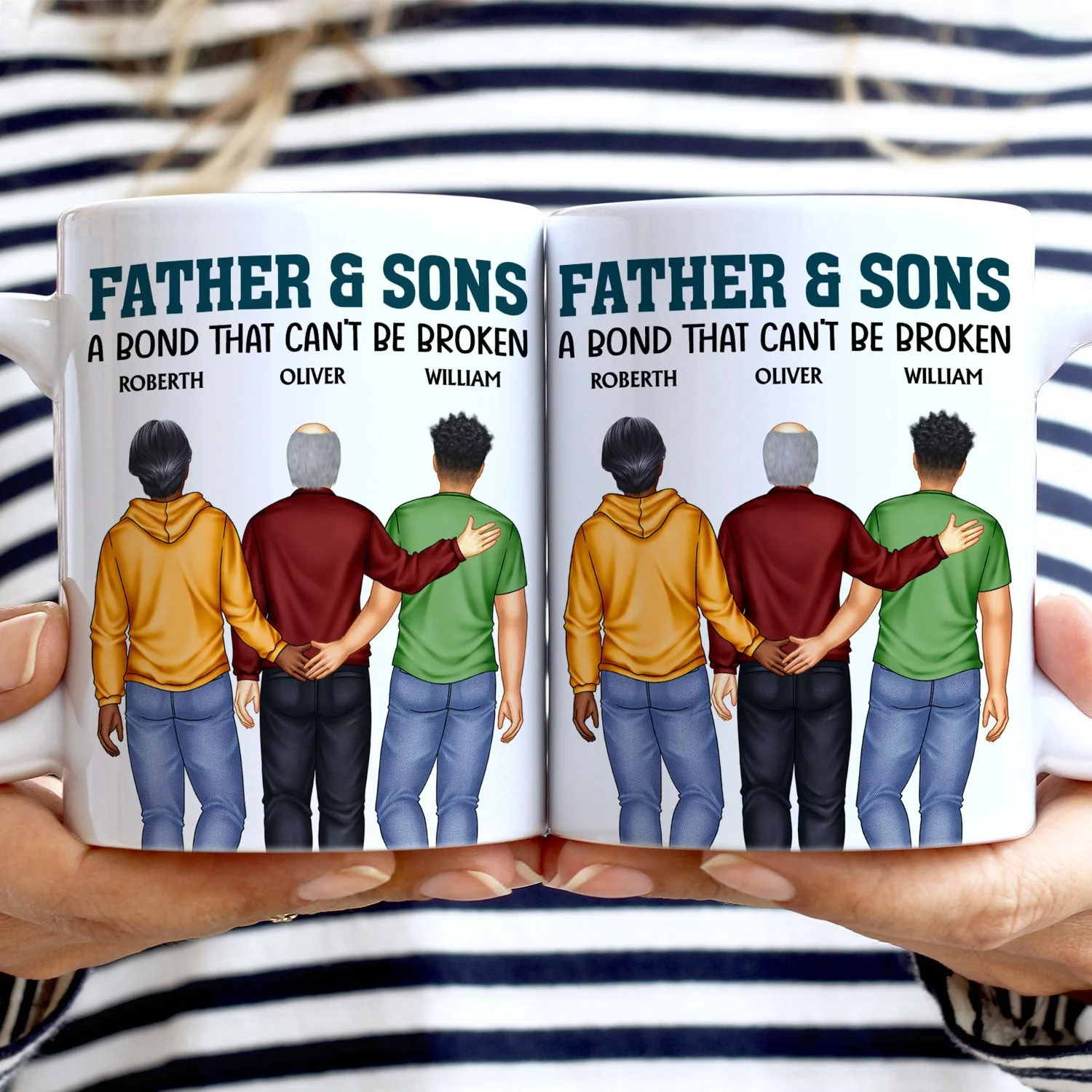 Father And Son A Bond That Can't Be Broken - Dad, Father, Grandpa - Personalized White Edge-to-Edge Mug - Image 2