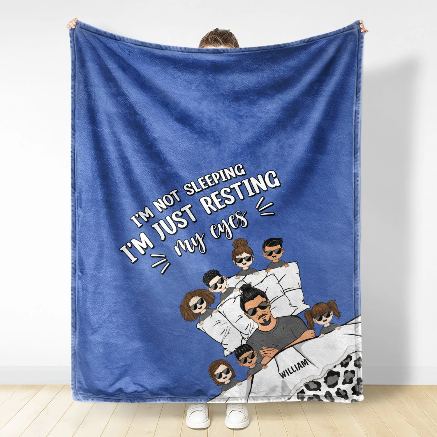 Father & Children I'm Not Sleeping - Gift For Dad, Gift For Grandpa - Personalized Custom Fleece Blanket - Image 2