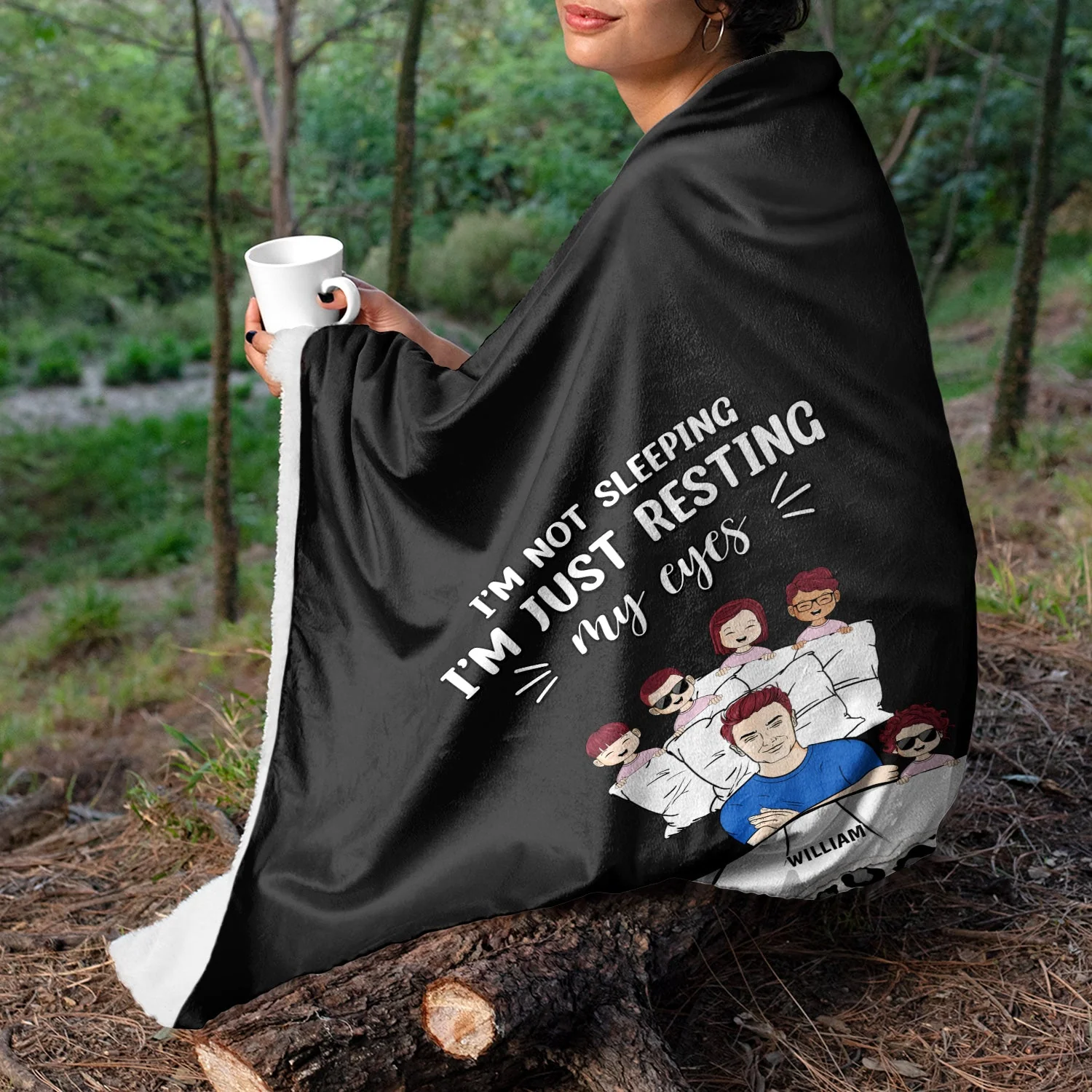 Father & Children I'm Not Sleeping - Gift For Dad, Gift For Grandpa - Personalized Custom Fleece Blanket - Image 3