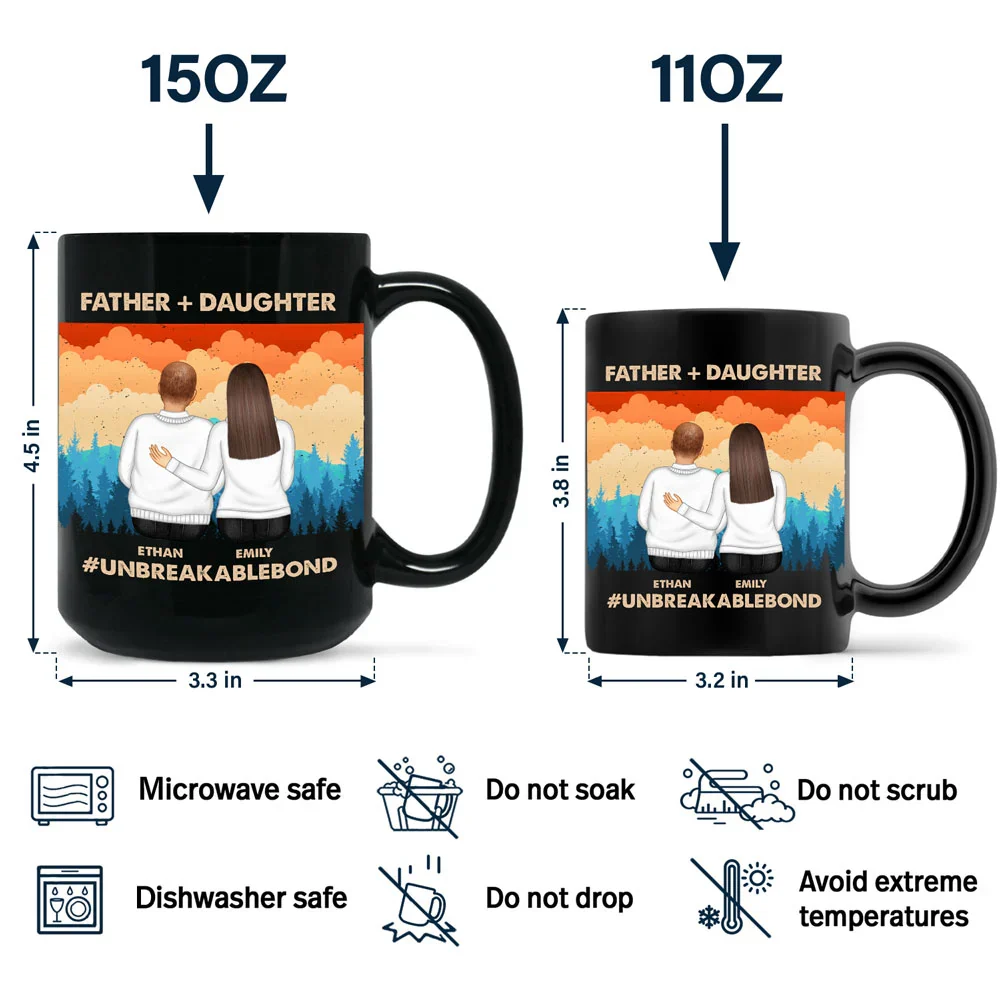 Father & Daughter Son Unbreakable Bond - Personalized Black Mug - Image 4