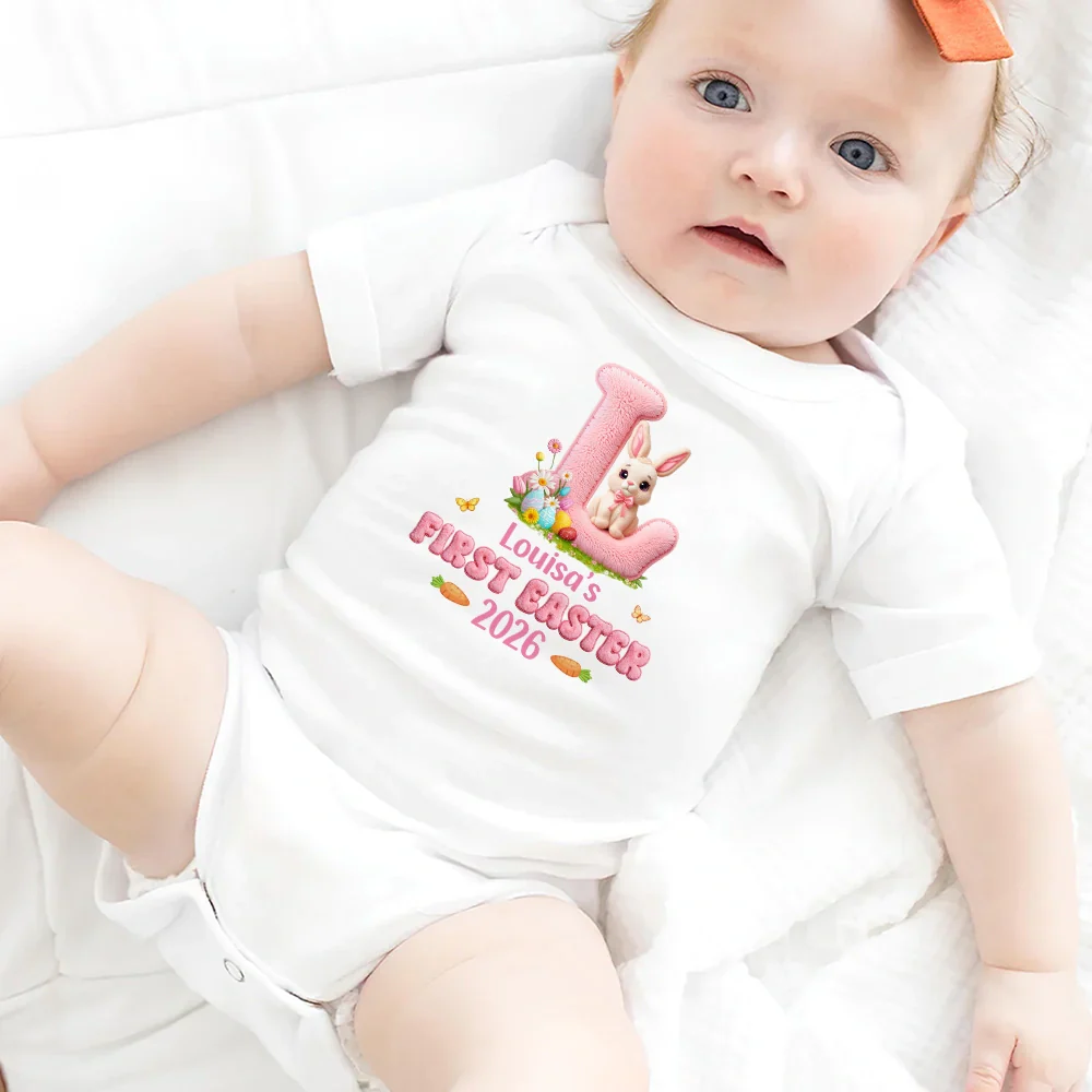 Faux Embroidery Effect Chenille Bunny Alphabet Letters - Personalized Baby Onesie - Image 5