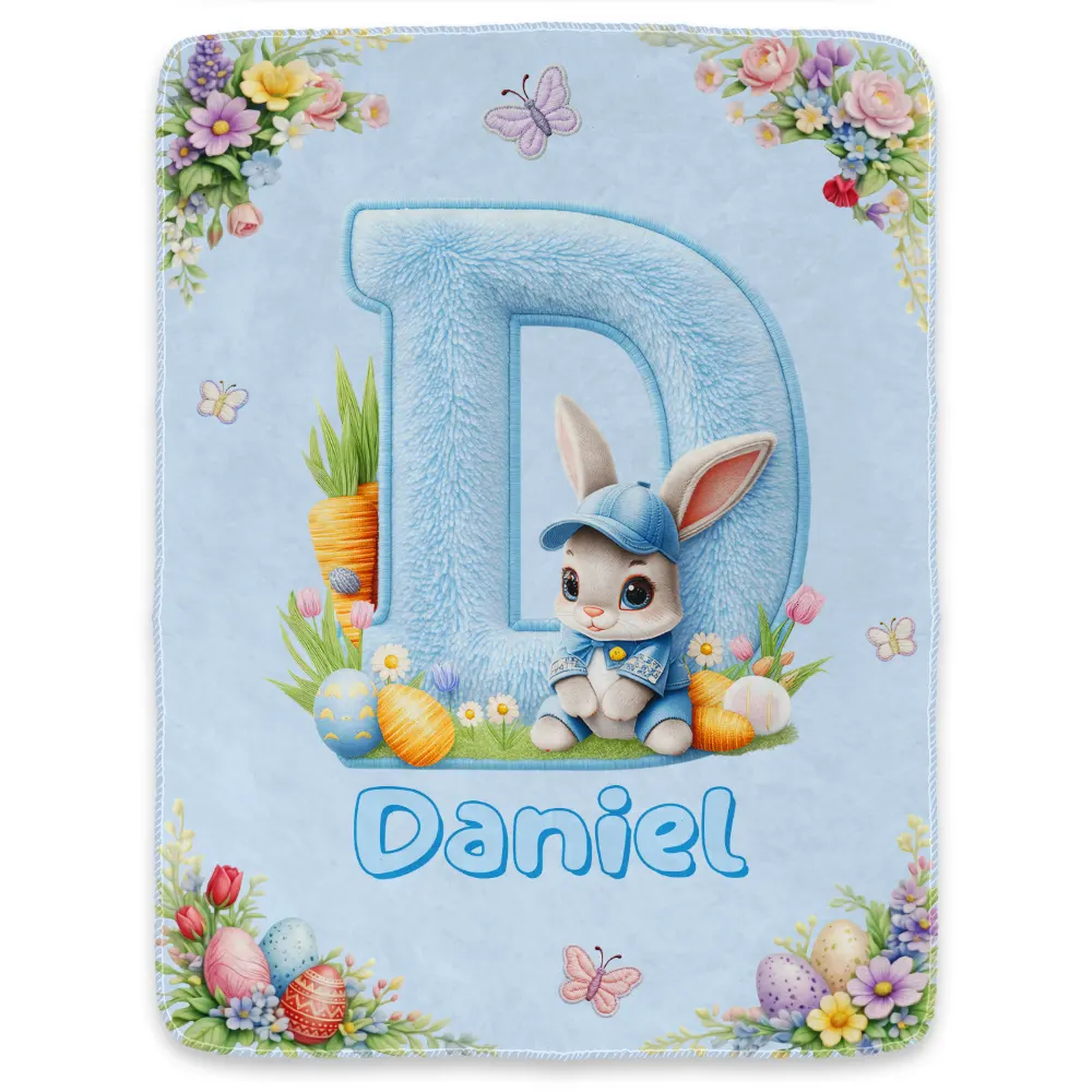 Faux Embroidery Effect Chenille Bunny Alphabet Letters - Personalized Fleece Blanket, Sherpa Blanket - Image 2