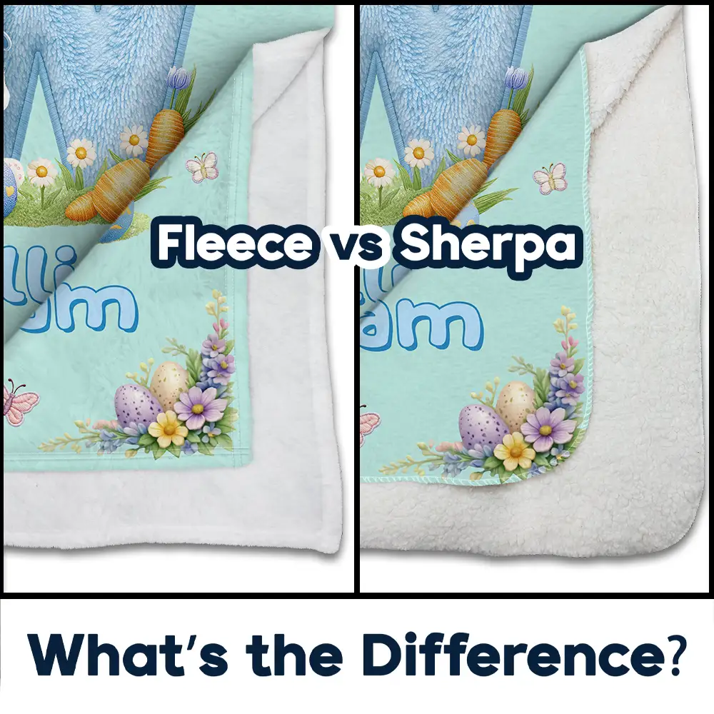 Faux Embroidery Effect Chenille Bunny Alphabet Letters - Personalized Fleece Blanket, Sherpa Blanket - Image 4