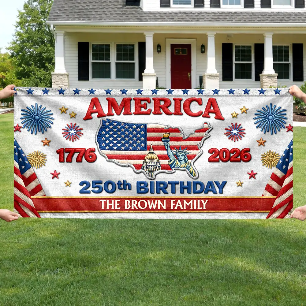 Faux Embroidery Effect 250th Birthday America Family Name - Personalized Horizontal Banner - Image 4