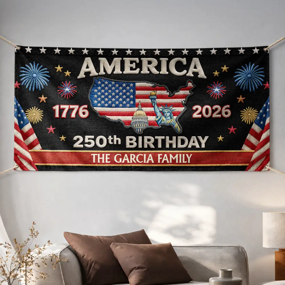Faux Embroidery Effect 250th Birthday America Family Name - Personalized Horizontal Banner - Image 5