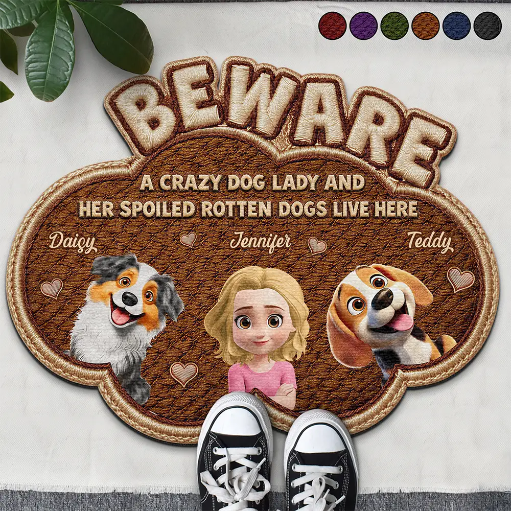 Faux Embroidery Effect A Crazy Cat Lady And Her Spoiled Rotten Dogs Cats - Personalized Custom Shaped Doormat