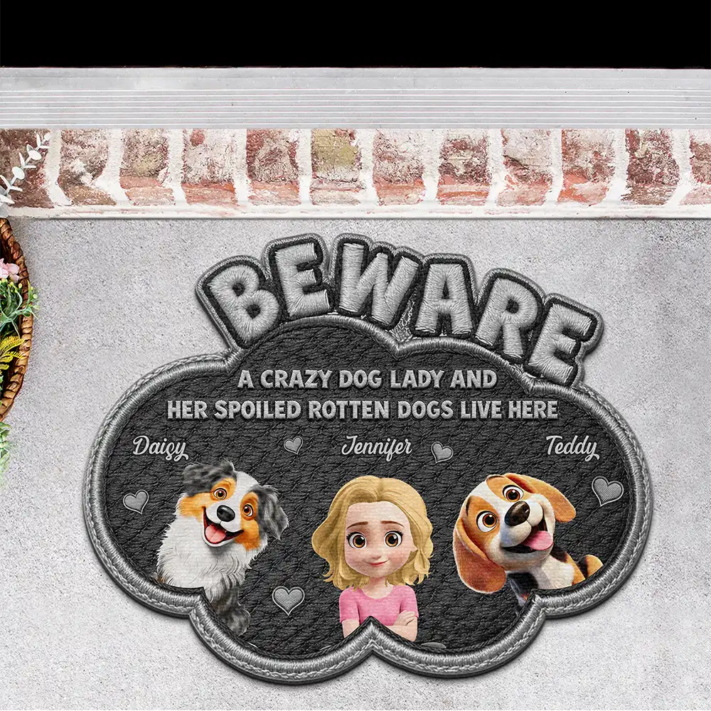 Faux Embroidery Effect A Crazy Cat Lady And Her Spoiled Rotten Dogs Cats - Personalized Custom Shaped Doormat - Image 3