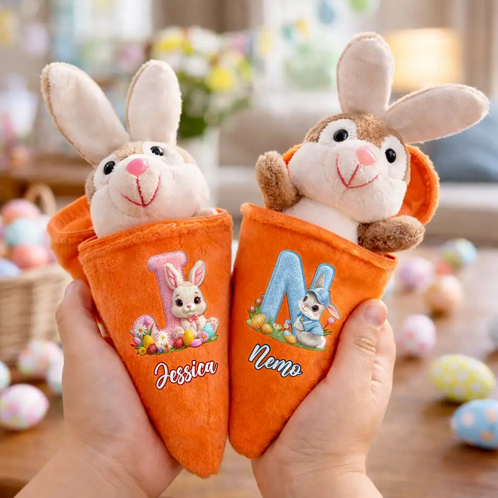 Faux Embroidery Effect Chenille Bunny Alphabet Letters - Personalized Plush Reversible Carrot Bunny Keychain - Image 3