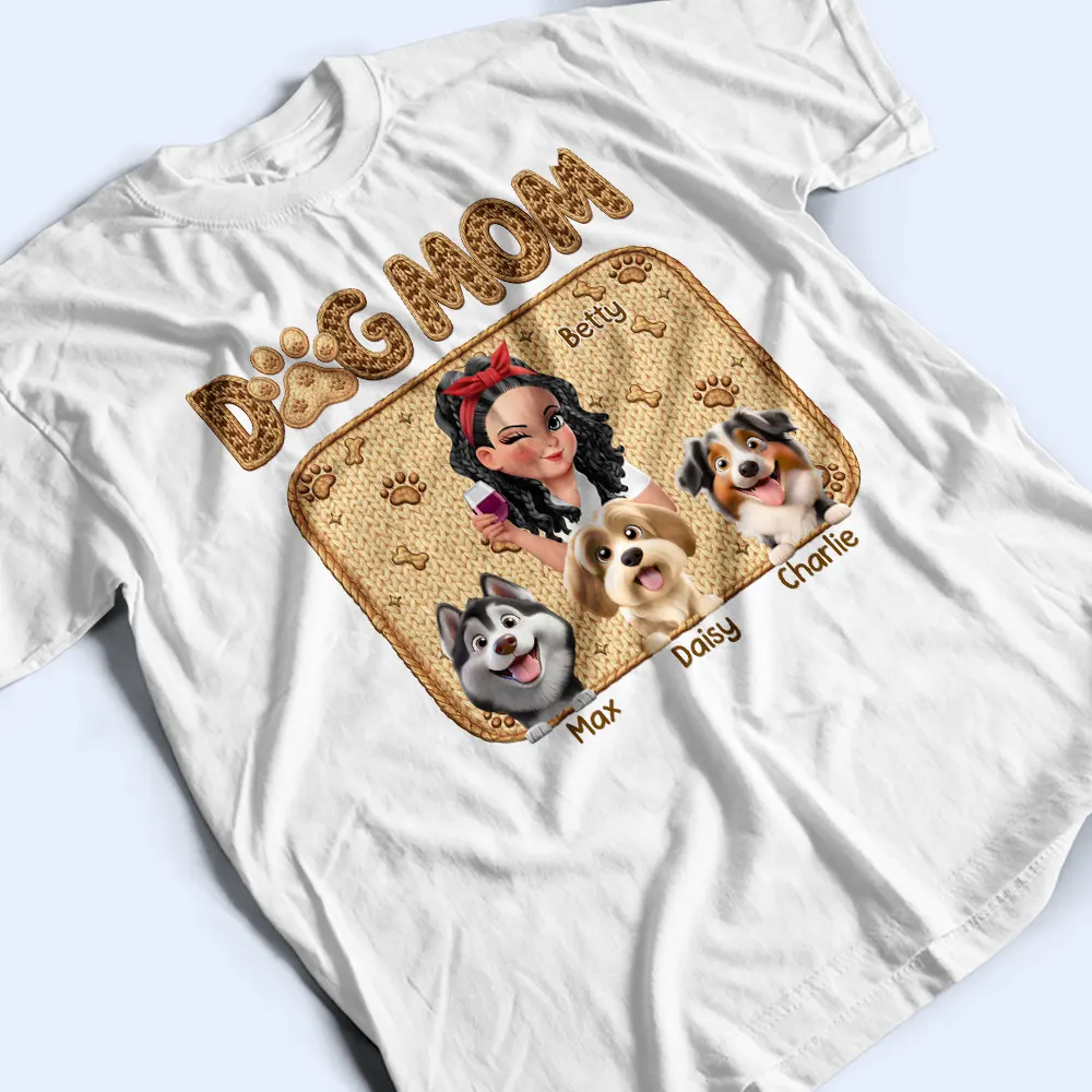 Faux Embroidery Effect Dog Mom Dog Mum - Personalized T Shirt - Image 3
