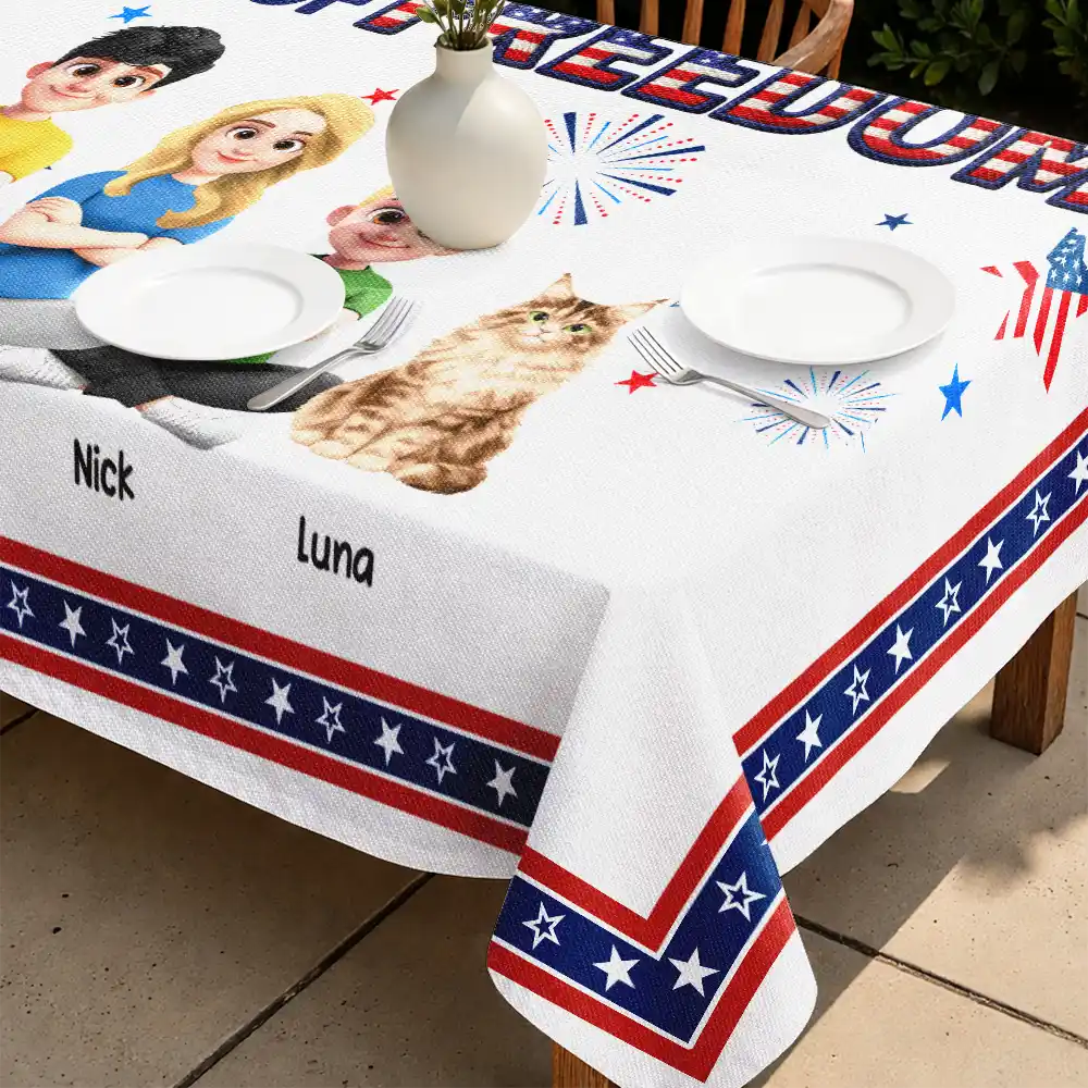 Faux Embroidery Effect Fireworks Stars USA 250 Years Of Freedom - Personalized Tablecloth - Image 2