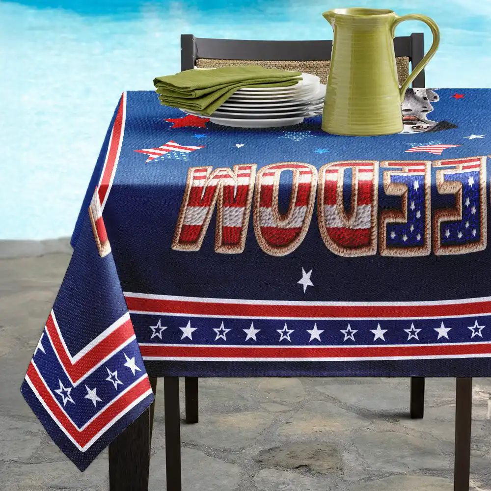 Faux Embroidery Effect Fireworks Stars USA 250 Years Of Freedom - Personalized Tablecloth - Image 6