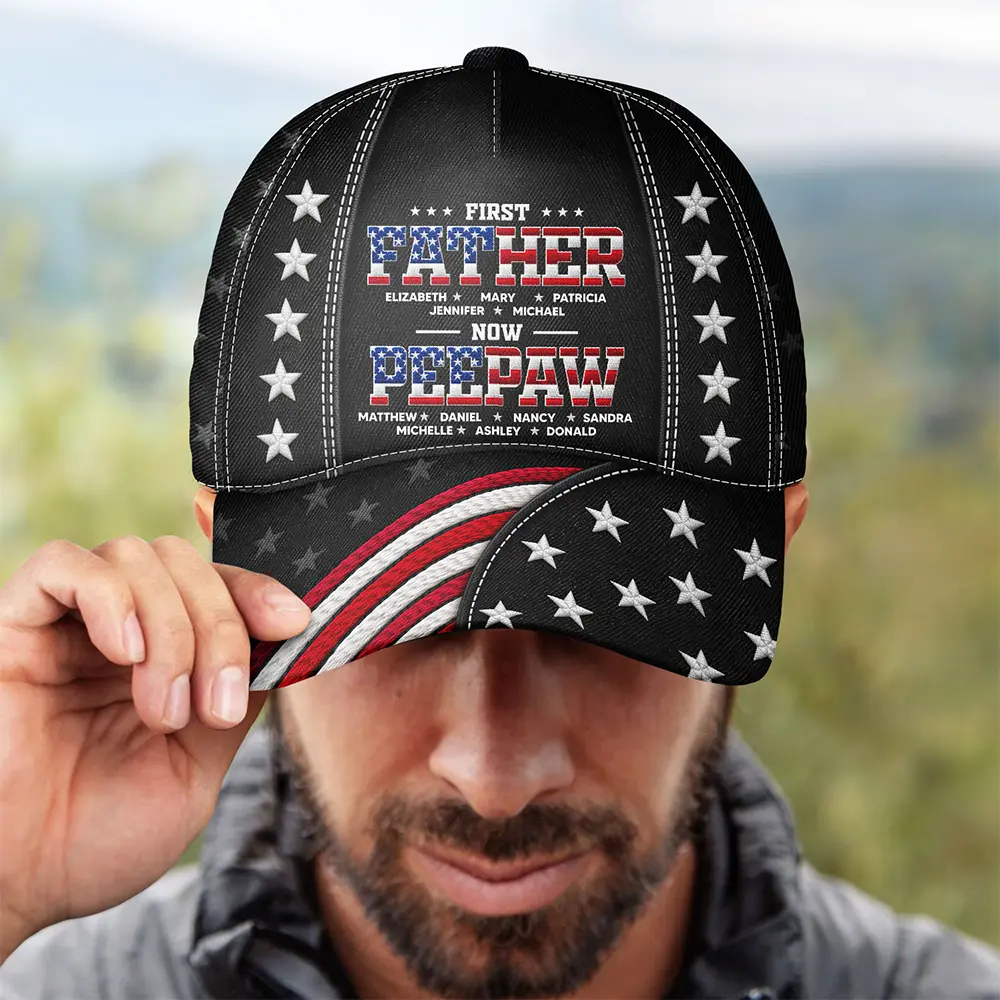 Faux Embroidery Effect First Dad Now Papa - Personalized Classic Cap - Image 4