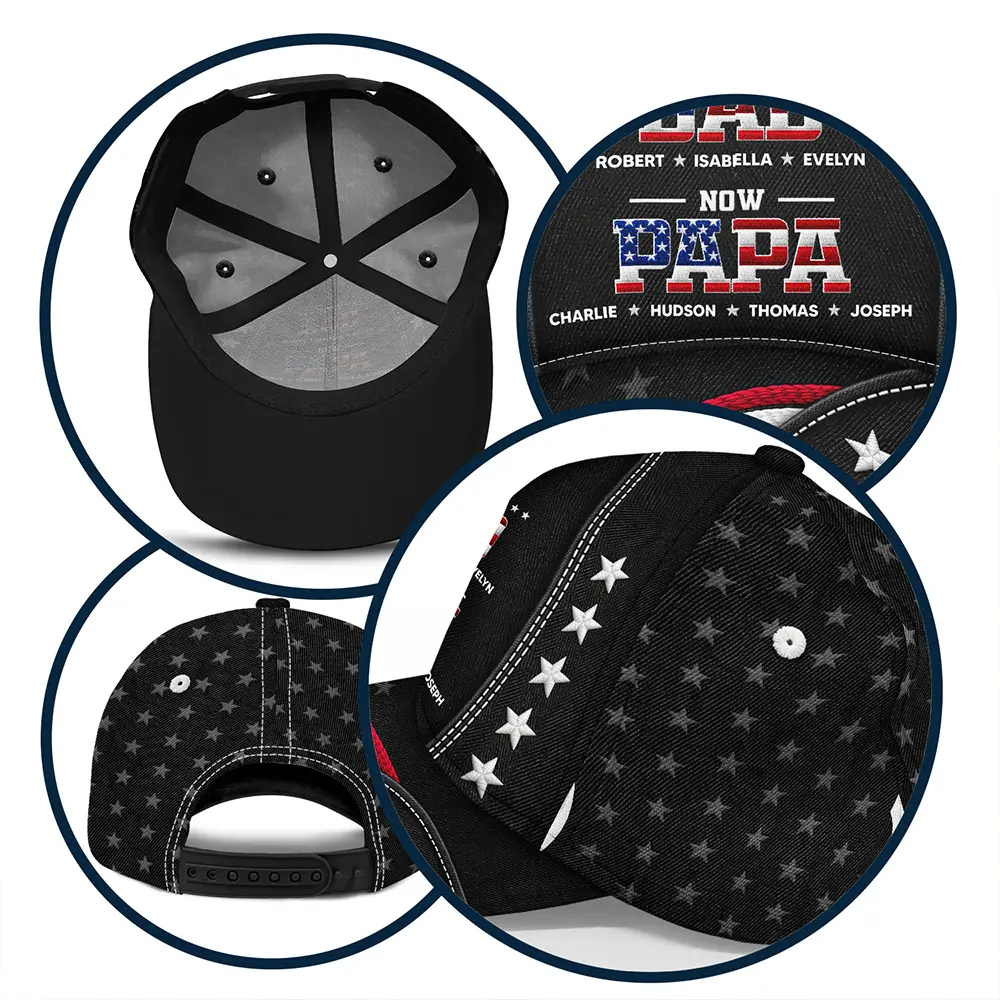 Faux Embroidery Effect First Dad Now Papa - Personalized Classic Cap - Image 5