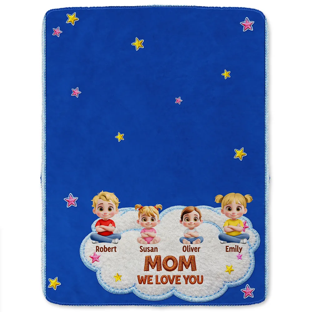 Faux Embroidery Effect Grandkids Mom Grandma We Love You - Personalized Fleece Blanket, Sherpa Blanket - Image 2
