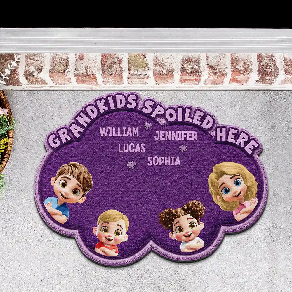 Faux Embroidery Effect Grandkids Spoiled Here - Personalized Custom Shaped Doormat - Image 3