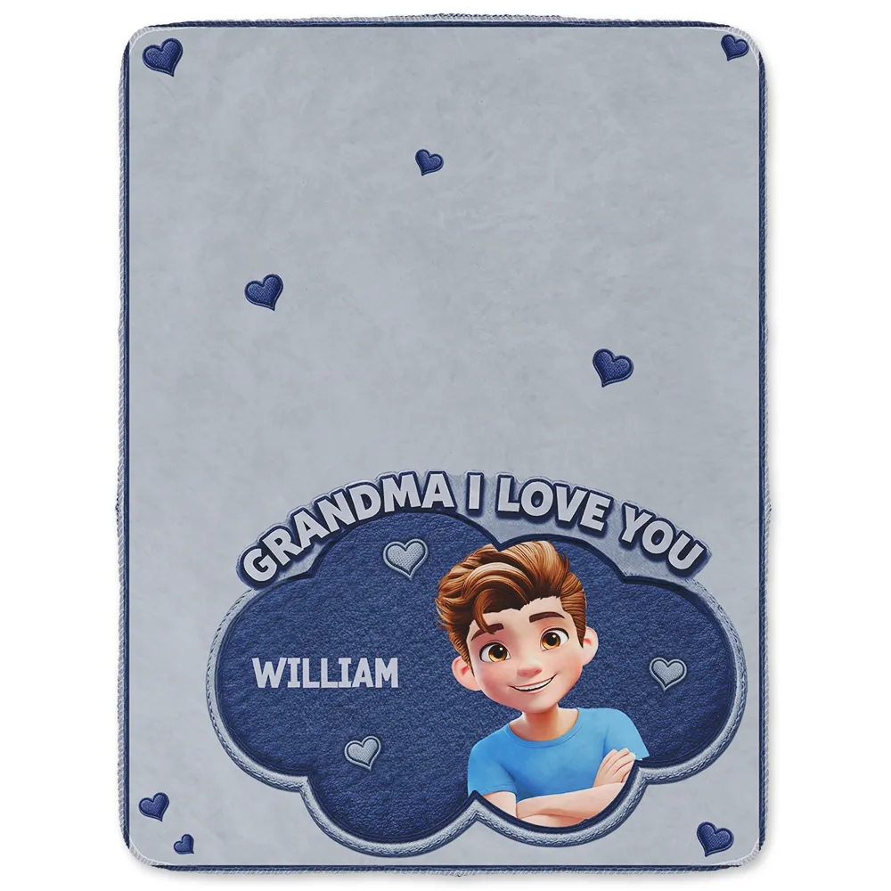 Faux Embroidery Effect Mom Grandma We Love You - Personalized Fleece Blanket, Sherpa Blanket - Image 2